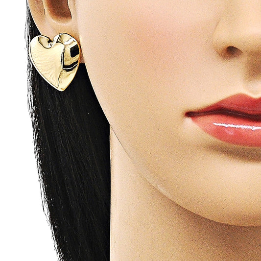 Oro Laminado Stud Earring, Gold Filled Style Heart and Hollow Design, Polished, Golden Finish