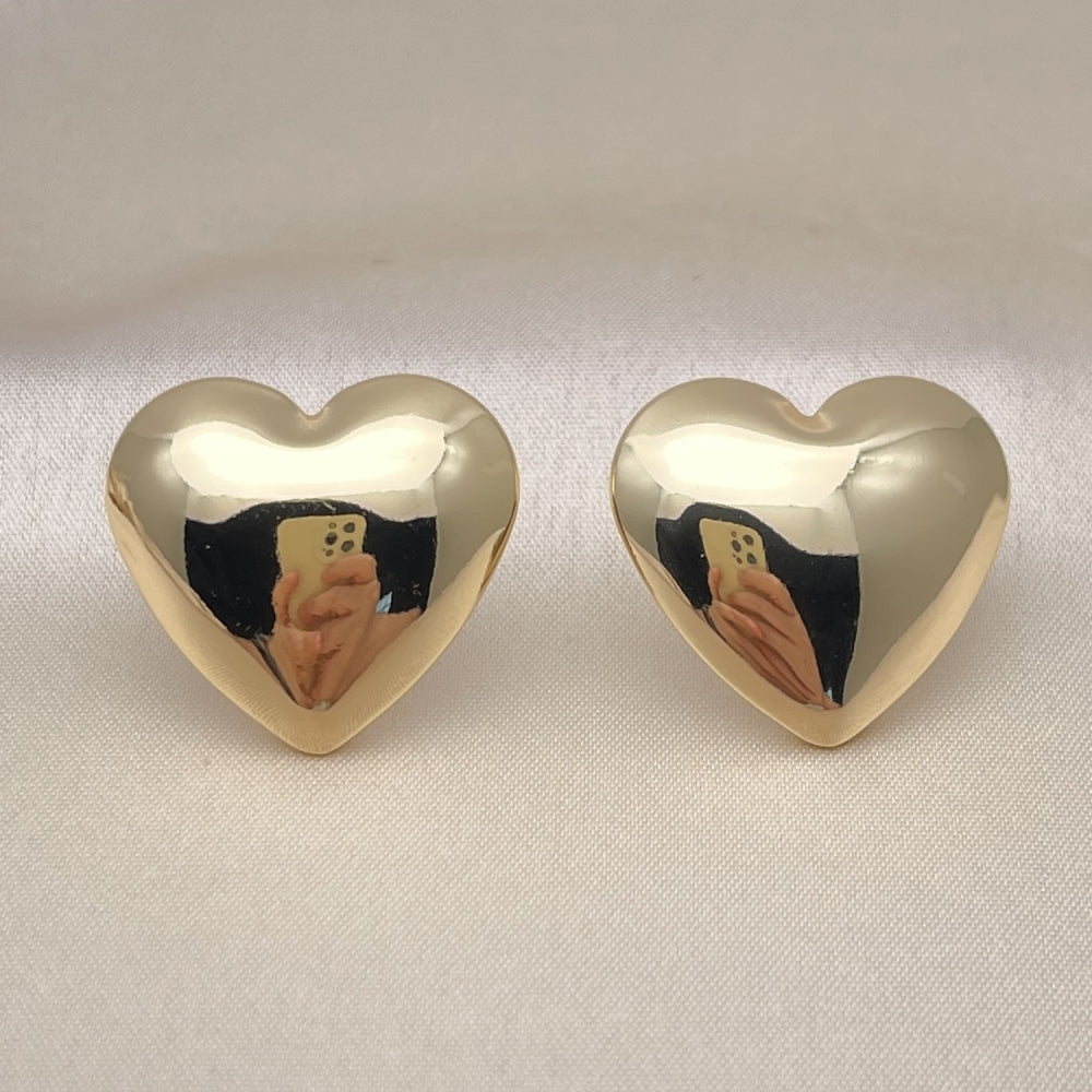 Oro Laminado Stud Earring, Gold Filled Style Heart and Hollow Design, Polished, Golden Finish