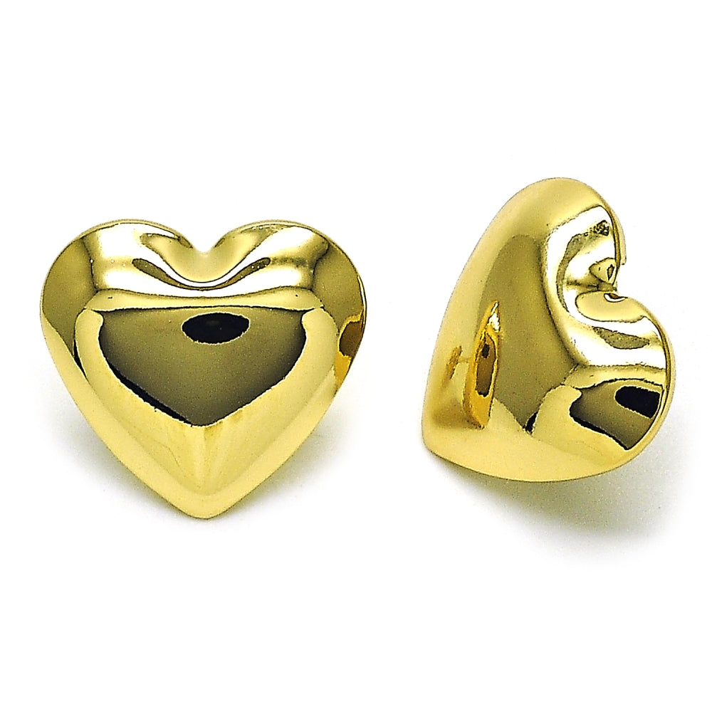 Oro Laminado Stud Earring, Gold Filled Style Heart and Hollow Design, Polished, Golden Finish