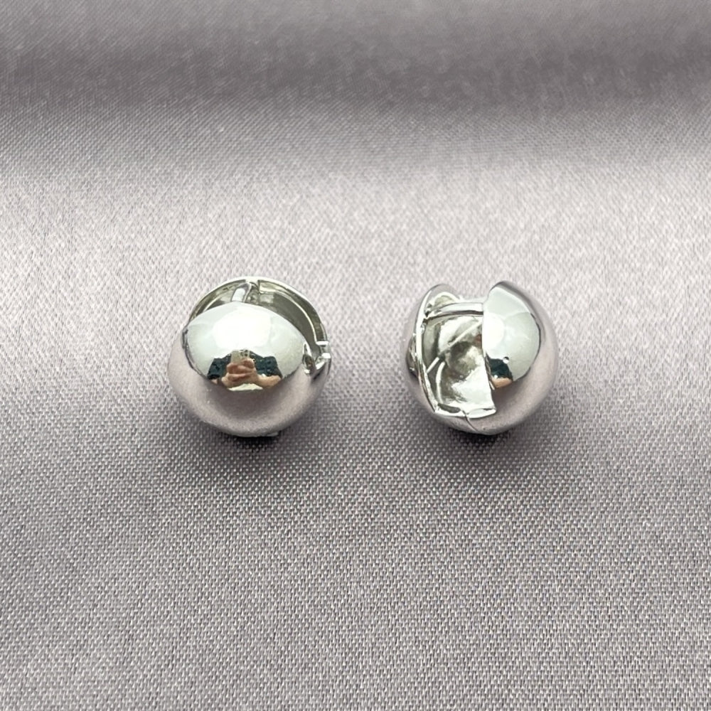 Rhodium Gold Filled Huggie Hoop, Ball and Hollow Design, Polished, Rhodium Finish