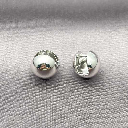Rhodium Gold Filled Huggie Hoop, Ball and Hollow Design, Polished, Rhodium Finish