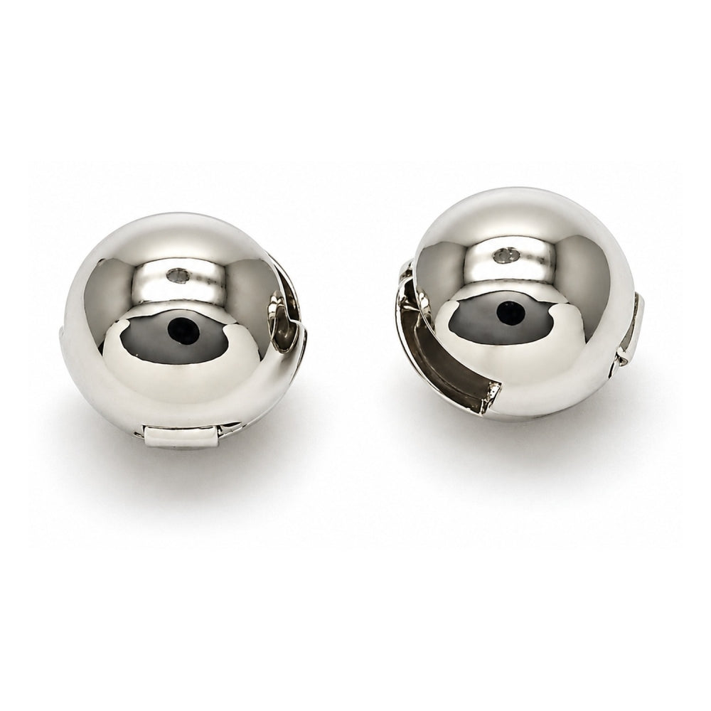 White Gold Filled Huggie Hoop, Ball and Hollow Design, Polished, Rhodium Finish