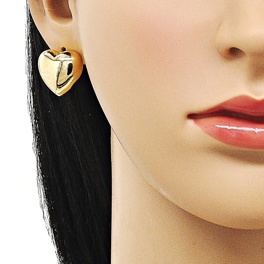 Oro Laminado Stud Earring, Gold Filled Style Heart Design, Polished, Golden Finish