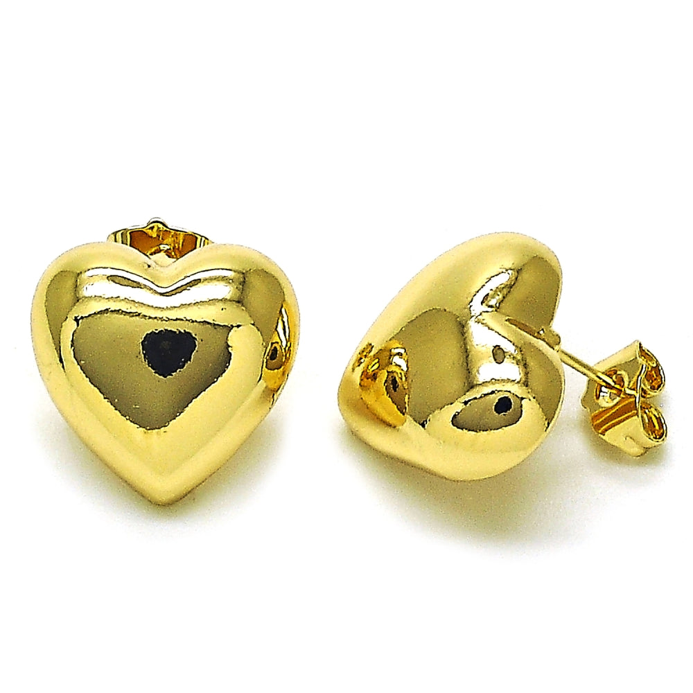 Oro Laminado Stud Earring, Gold Filled Style Heart Design, Polished, Golden Finish