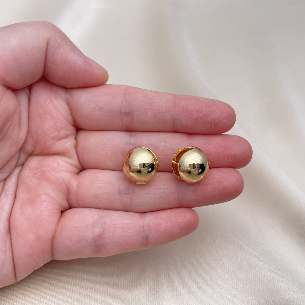 Oro Laminado Huggie Hoop, Gold Filled Style Ball and Hollow Design, Polished, Golden Finish