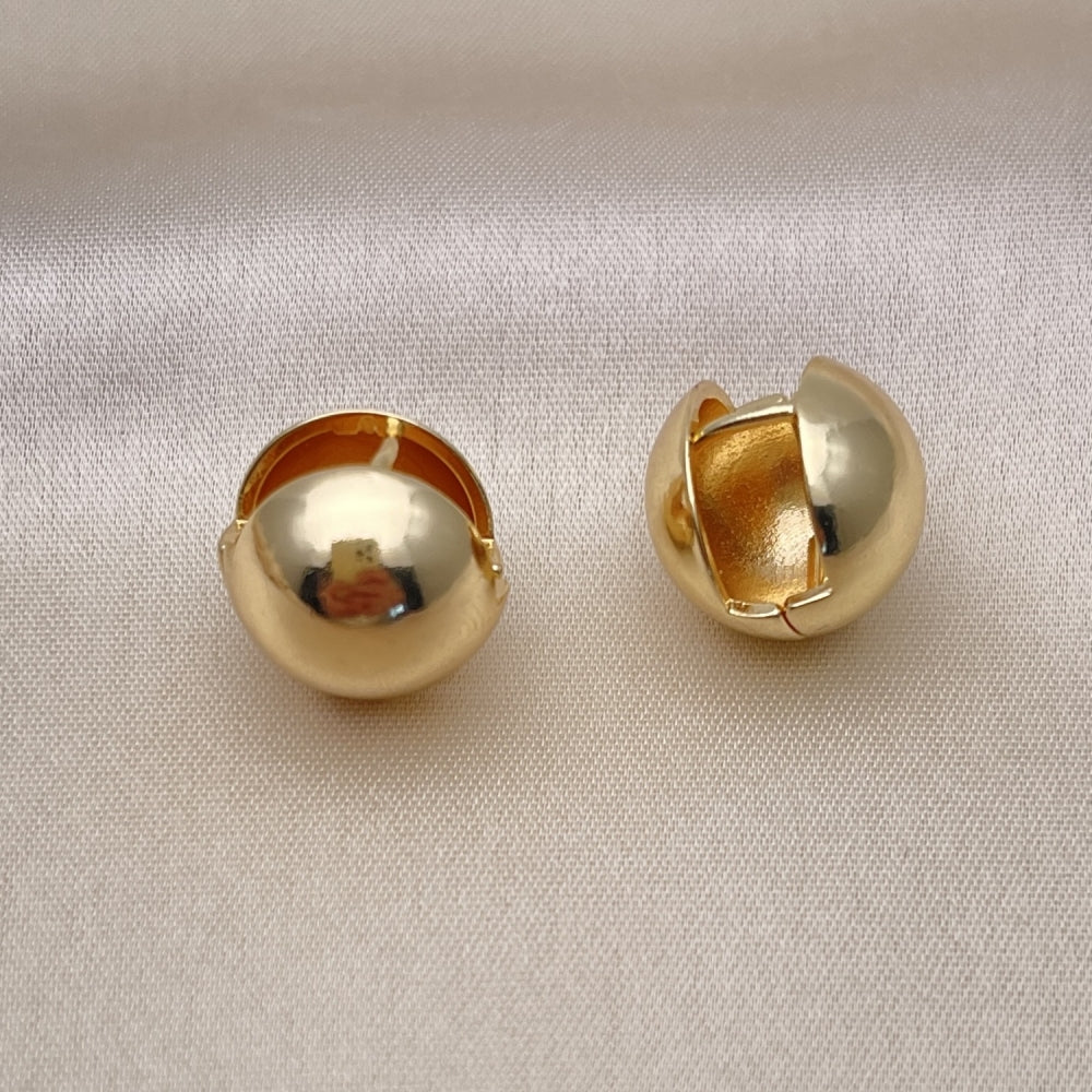 Oro Laminado Huggie Hoop, Gold Filled Style Ball and Hollow Design, Polished, Golden Finish