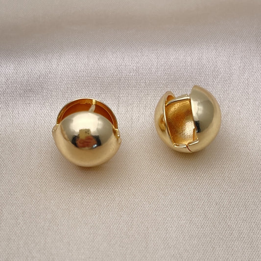 Oro Laminado Huggie Hoop, Gold Filled Style Ball and Hollow Design, Polished, Golden Finish