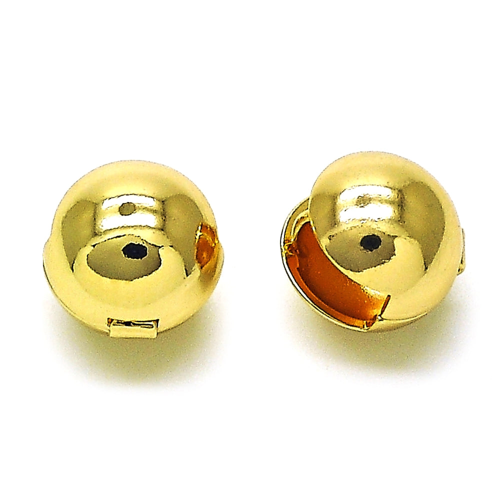 Oro Laminado Huggie Hoop, Gold Filled Style Ball and Hollow Design, Polished, Golden Finish