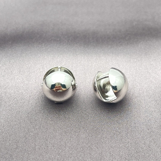 Rhodium Gold Filled Huggie Hoop, Ball and Hollow Design, Polished, Rhodium Finish