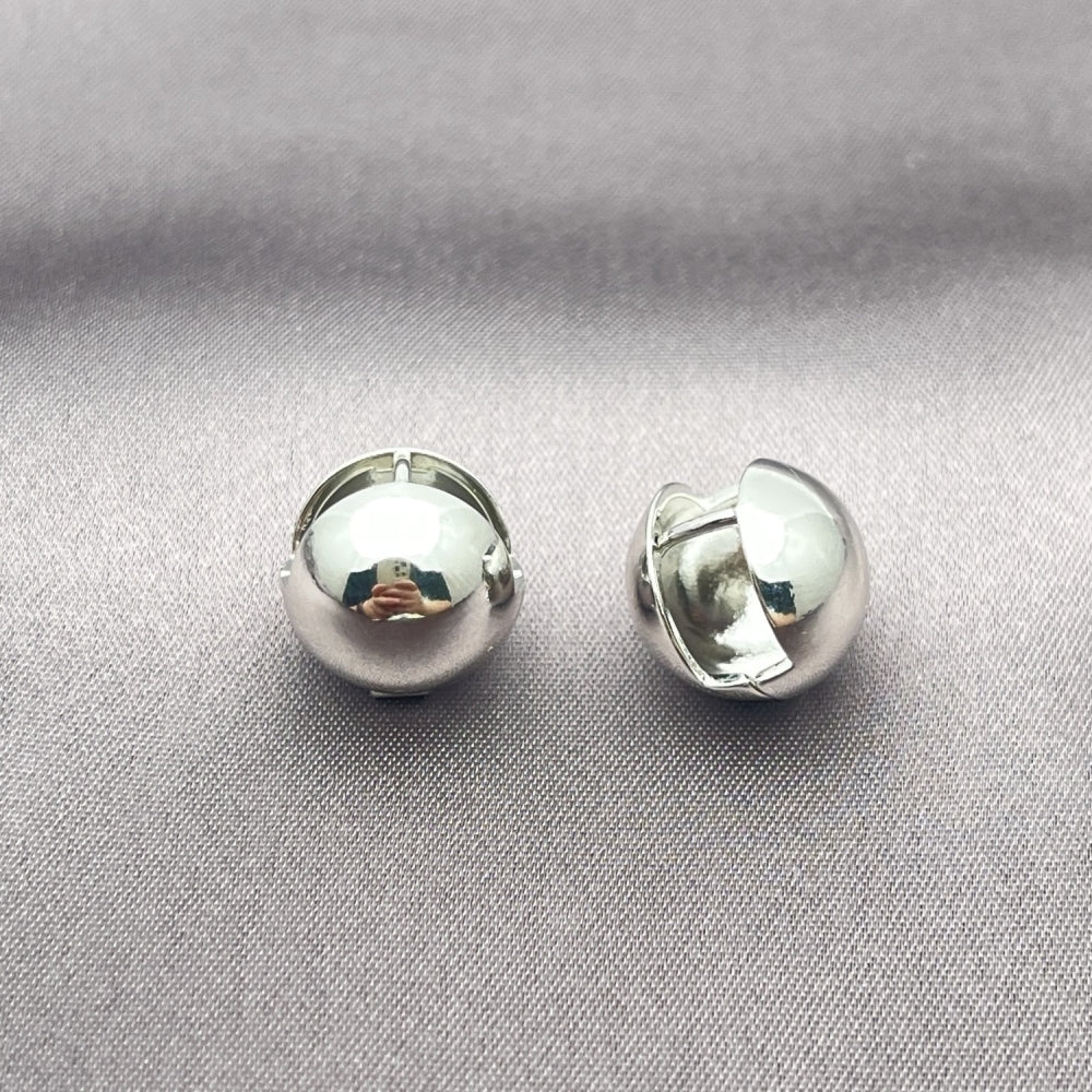 Rhodium Gold Filled Huggie Hoop, Ball and Hollow Design, Polished, Rhodium Finish