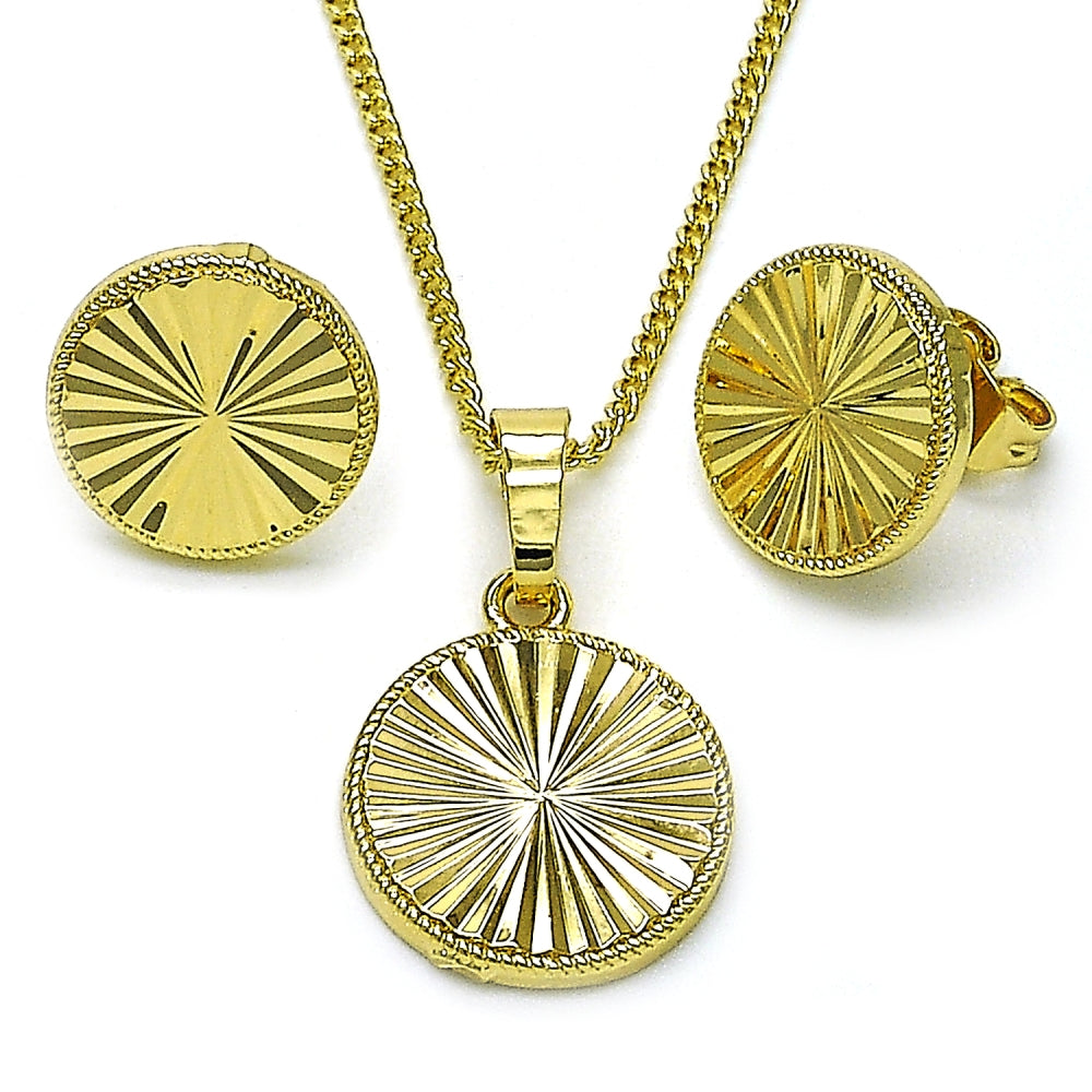 Oro Laminado Earring and Pendant Adult Set, Gold Filled Style Diamond Cutting Finish, Golden Finish