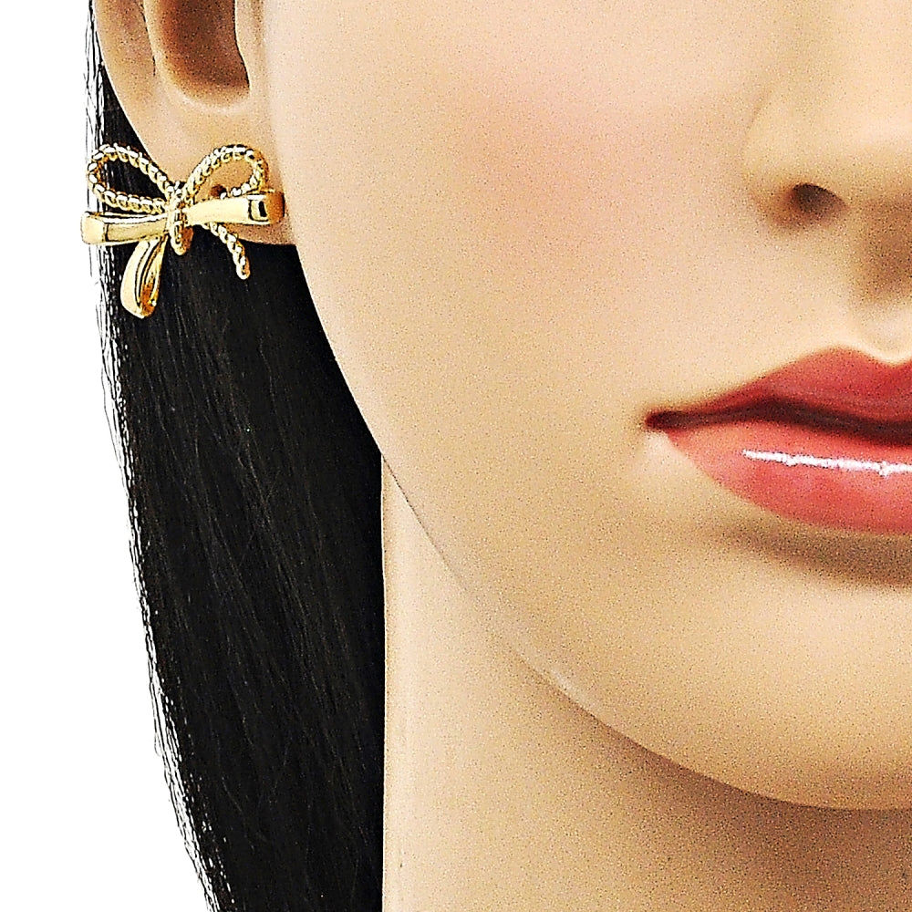 Oro Laminado Stud Earring, Gold Filled Style Bow and Twist Design, Polished, Golden Finish