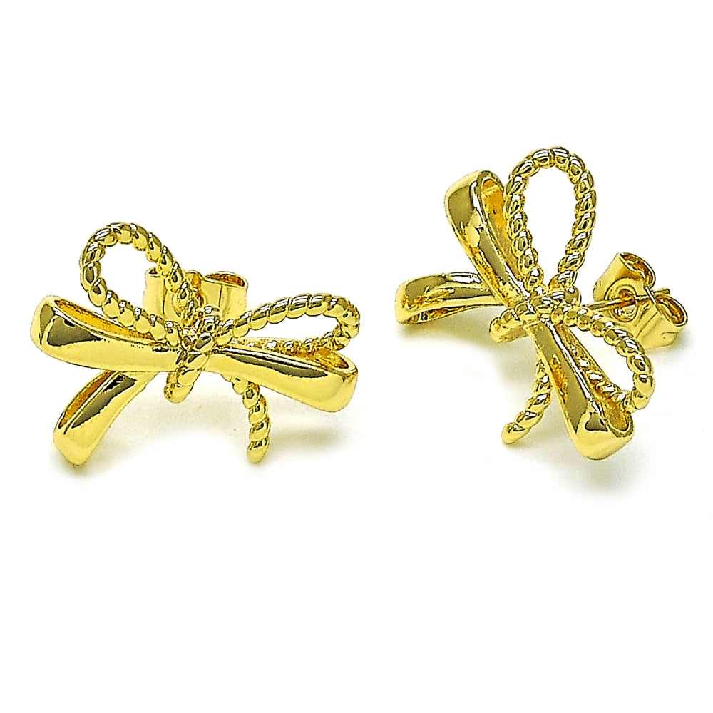 Oro Laminado Stud Earring, Gold Filled Style Bow and Twist Design, Polished, Golden Finish
