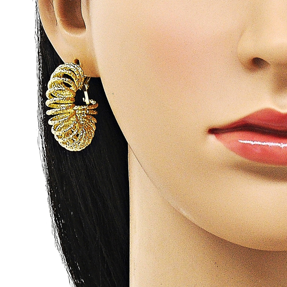 Oro Laminado Medium Hoop, Gold Filled Style Spiral and Twist Design, Diamond Cutting Finish, Golden Finish