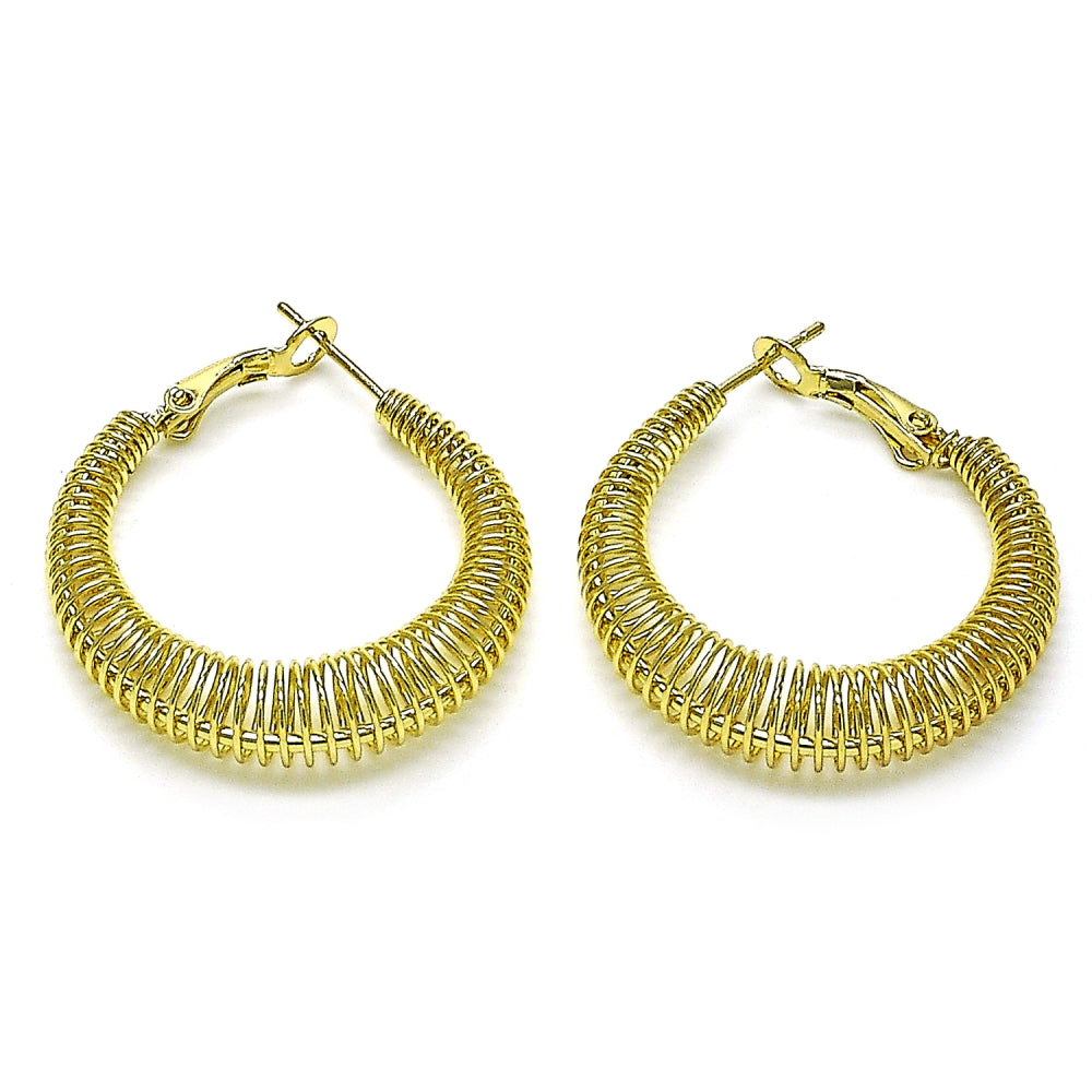Oro Laminado Medium Hoop, Gold Filled Style Spiral Design, Polished, Golden Finish