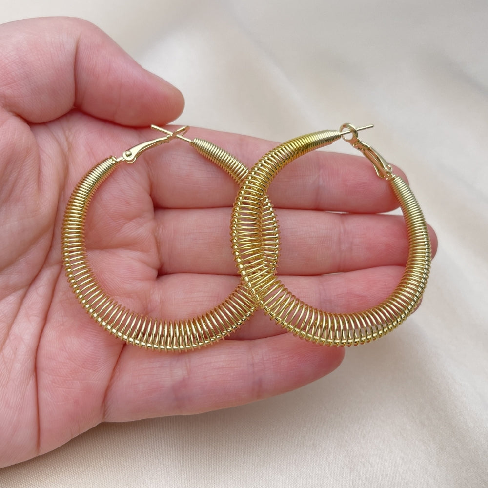 Oro Laminado Medium Hoop, Gold Filled Style Spiral Design, Polished, Golden Finish