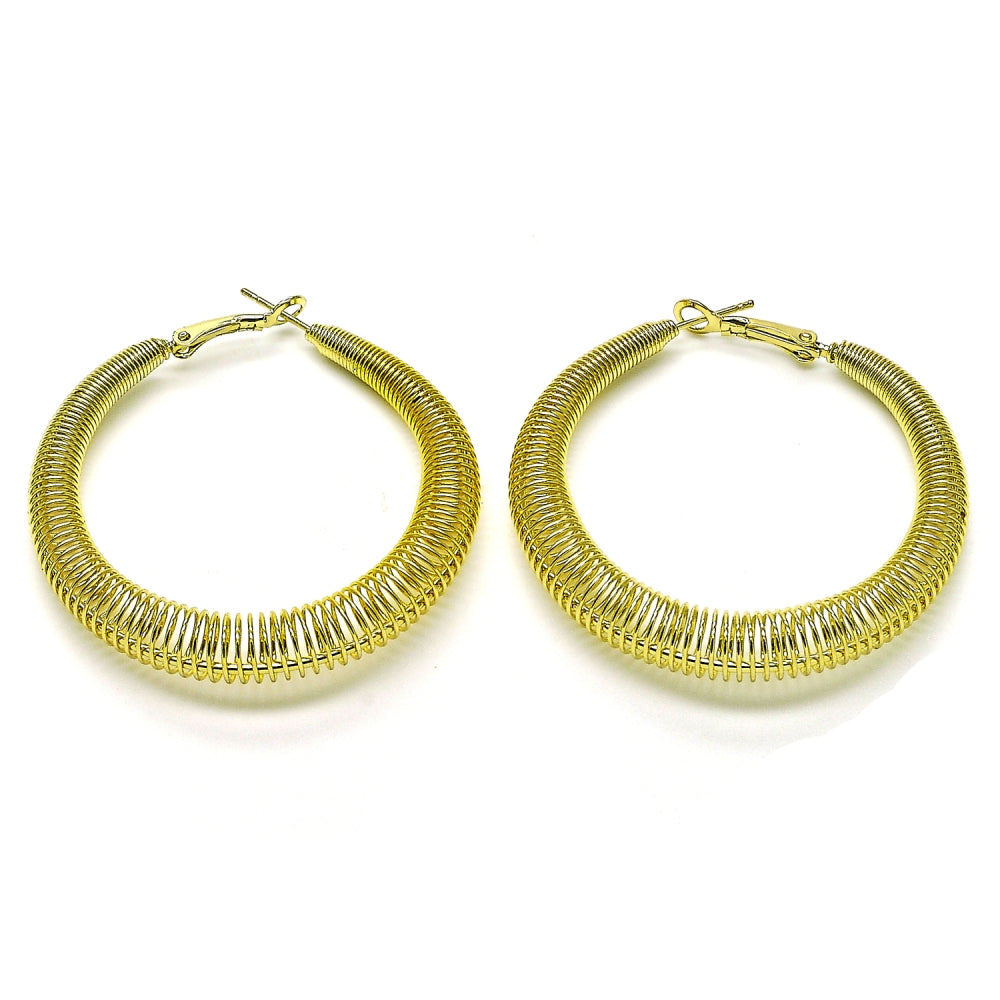 Oro Laminado Medium Hoop, Gold Filled Style Spiral Design, Polished, Golden Finish