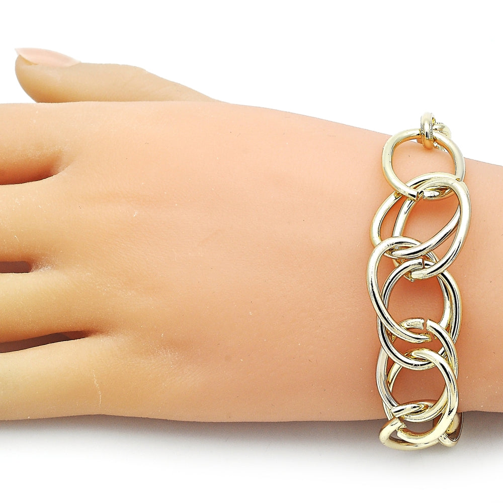 Oro Laminado Fancy Bracelet, Gold Filled Style Rolo Design, Polished, Golden Finish