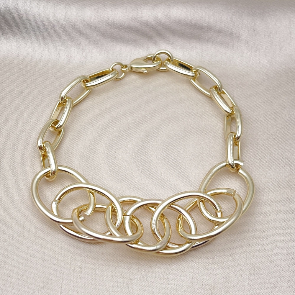 Oro Laminado Fancy Bracelet, Gold Filled Style Rolo Design, Polished, Golden Finish