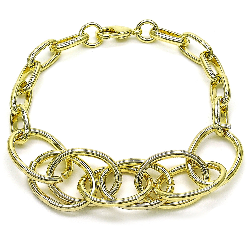 Oro Laminado Fancy Bracelet, Gold Filled Style Rolo Design, Polished, Golden Finish