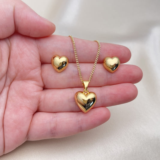 Oro Laminado Earring and Pendant Adult Set, Gold Filled Style Heart Design, Polished, Golden Finish