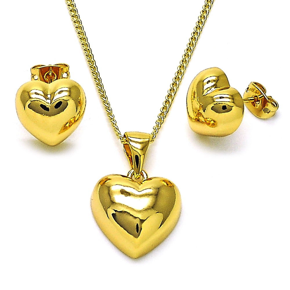 Oro Laminado Earring and Pendant Adult Set, Gold Filled Style Heart Design, Polished, Golden Finish