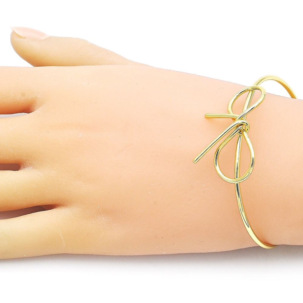 Oro Laminado Individual Bangle, Gold Filled Style Bow and Ball Design, Polished, Golden Finish