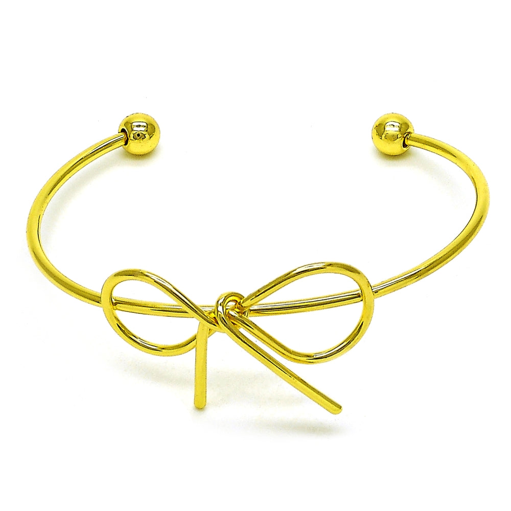 Oro Laminado Individual Bangle, Gold Filled Style Bow and Ball Design, Polished, Golden Finish