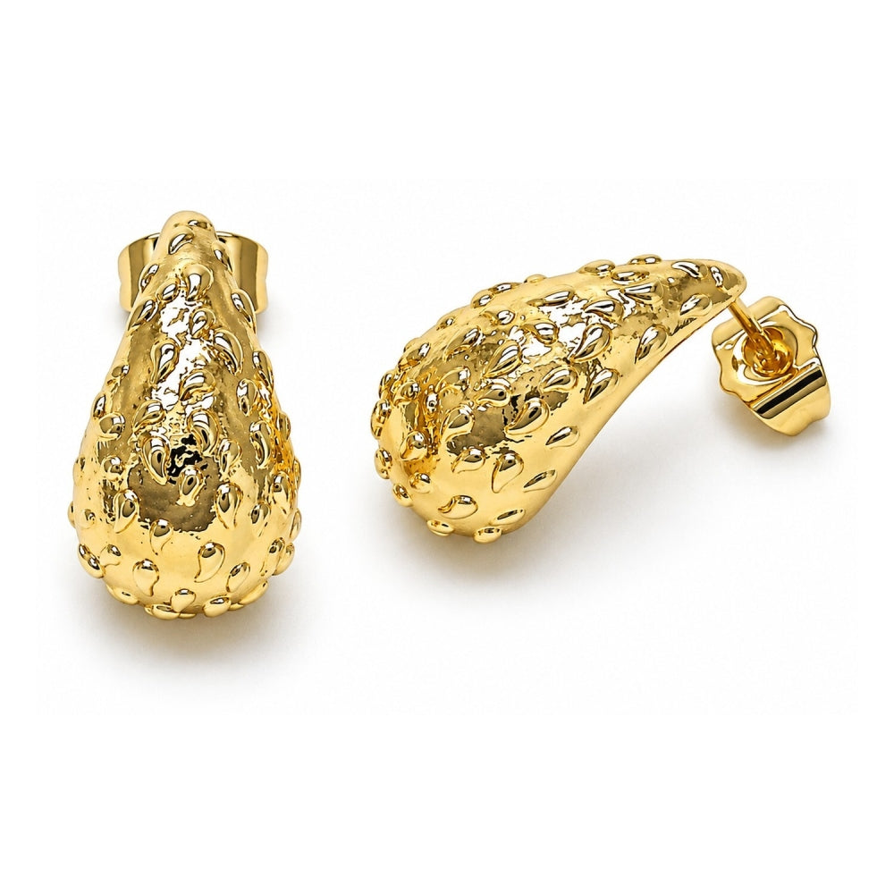 Oro Laminado Stud Earring, Gold Filled Style Teardrop Design, Polished, Golden Finish