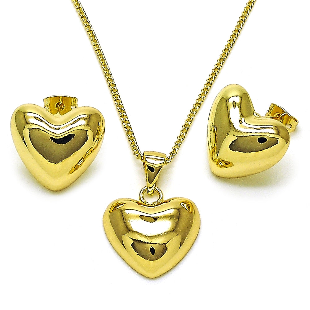 Oro Laminado Earring and Pendant Adult Set, Gold Filled Style Heart Design, Polished, Golden Finish