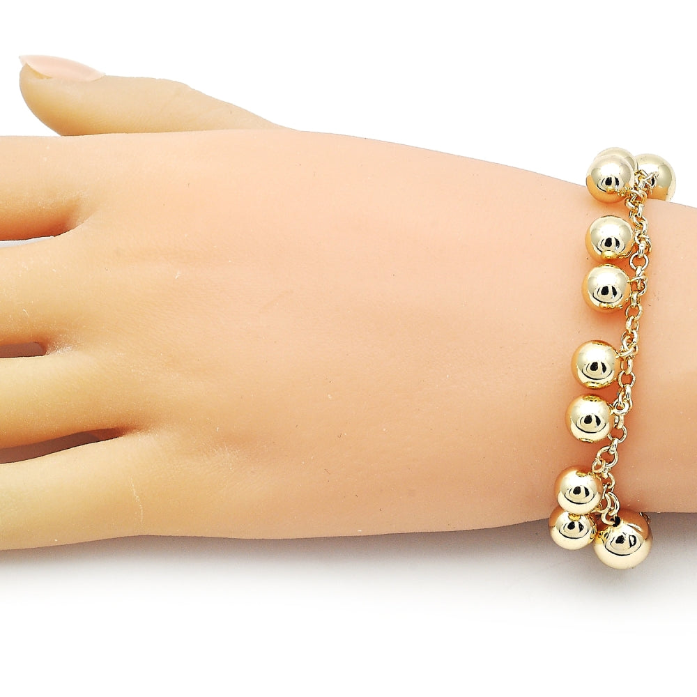 Oro Laminado Fancy Bracelet, Gold Filled Style Ball and Rolo Design, Polished, Golden Finish