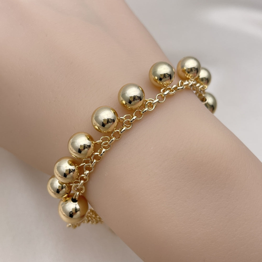 Oro Laminado Fancy Bracelet, Gold Filled Style Ball and Rolo Design, Polished, Golden Finish
