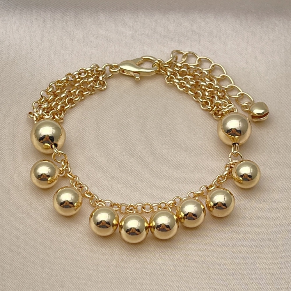 Oro Laminado Fancy Bracelet, Gold Filled Style Ball and Rolo Design, Polished, Golden Finish