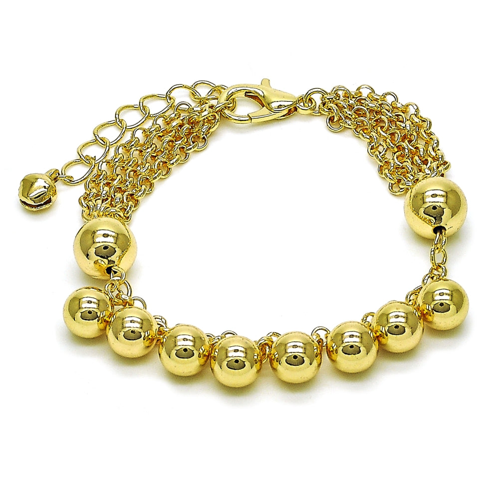 Oro Laminado Fancy Bracelet, Gold Filled Style Ball and Rolo Design, Polished, Golden Finish