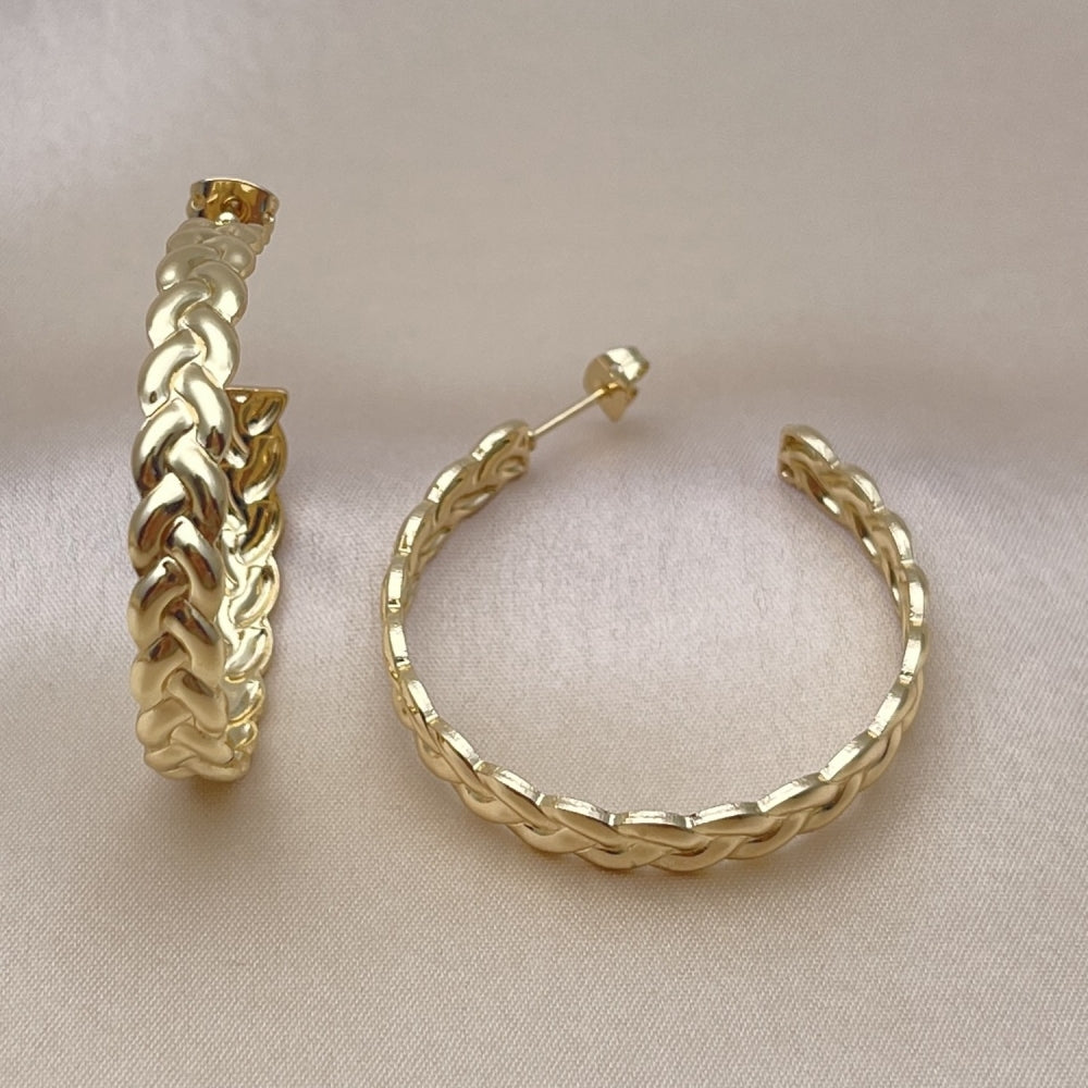 Oro Laminado Medium Hoop, Gold Filled Style Twist Design, Polished, Golden Finish