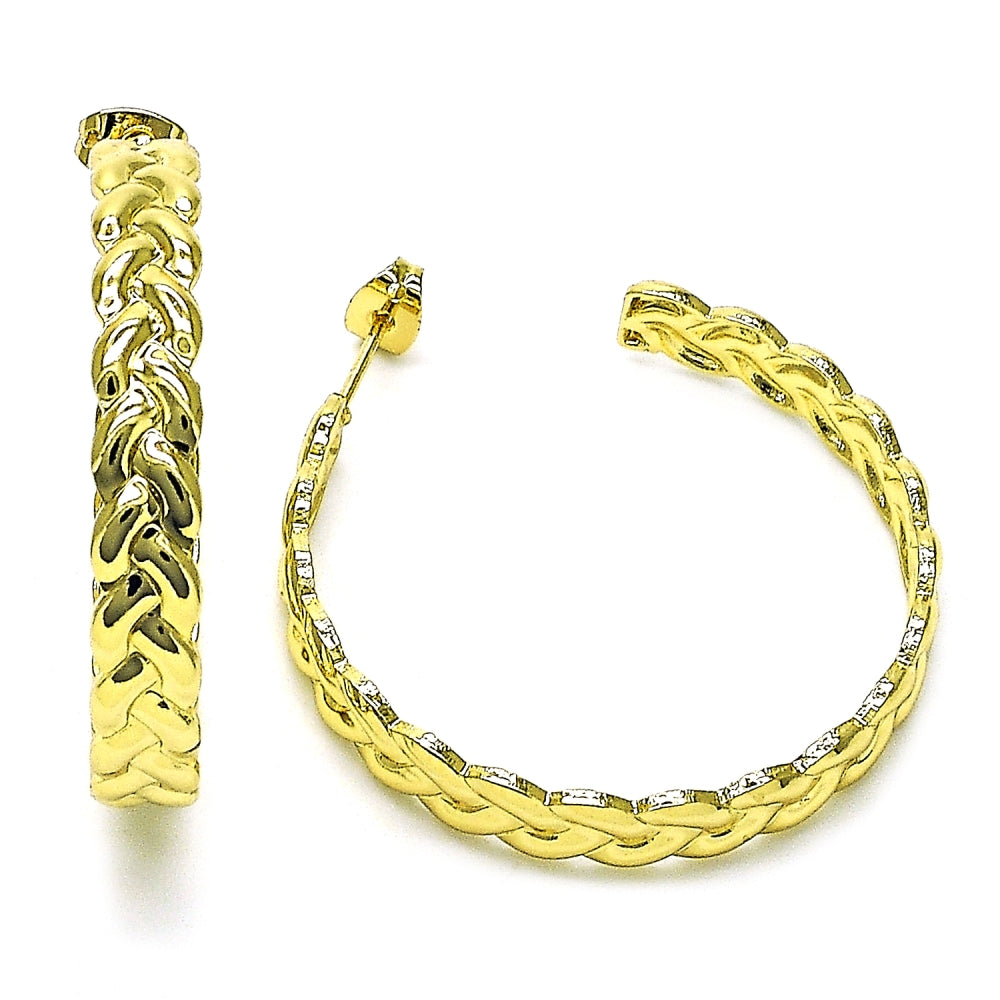 Oro Laminado Medium Hoop, Gold Filled Style Twist Design, Polished, Golden Finish