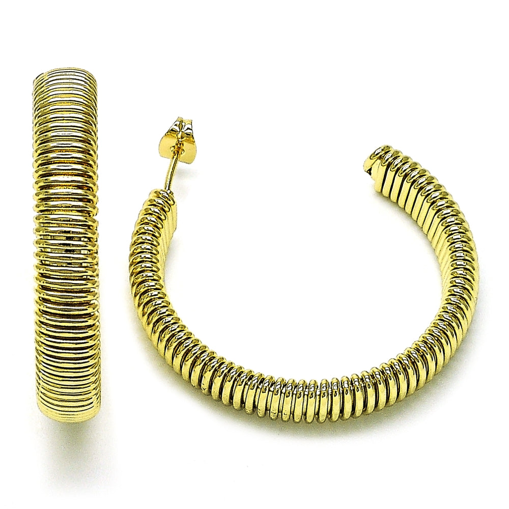Oro Laminado Medium Hoop, Gold Filled Style Twist Design, Polished, Golden Finish