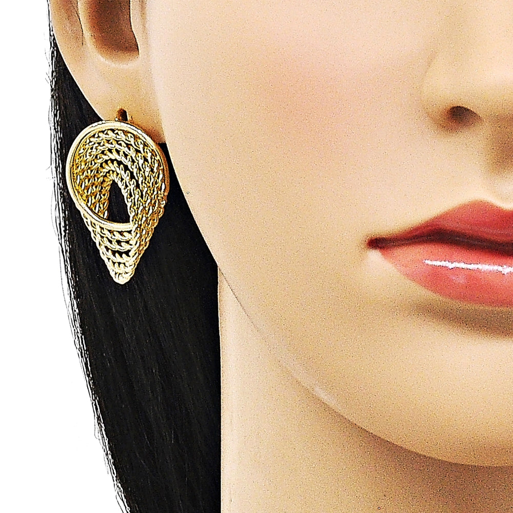 Oro Laminado Stud Earring, Gold Filled Style Twist Design, Polished, Golden Finish