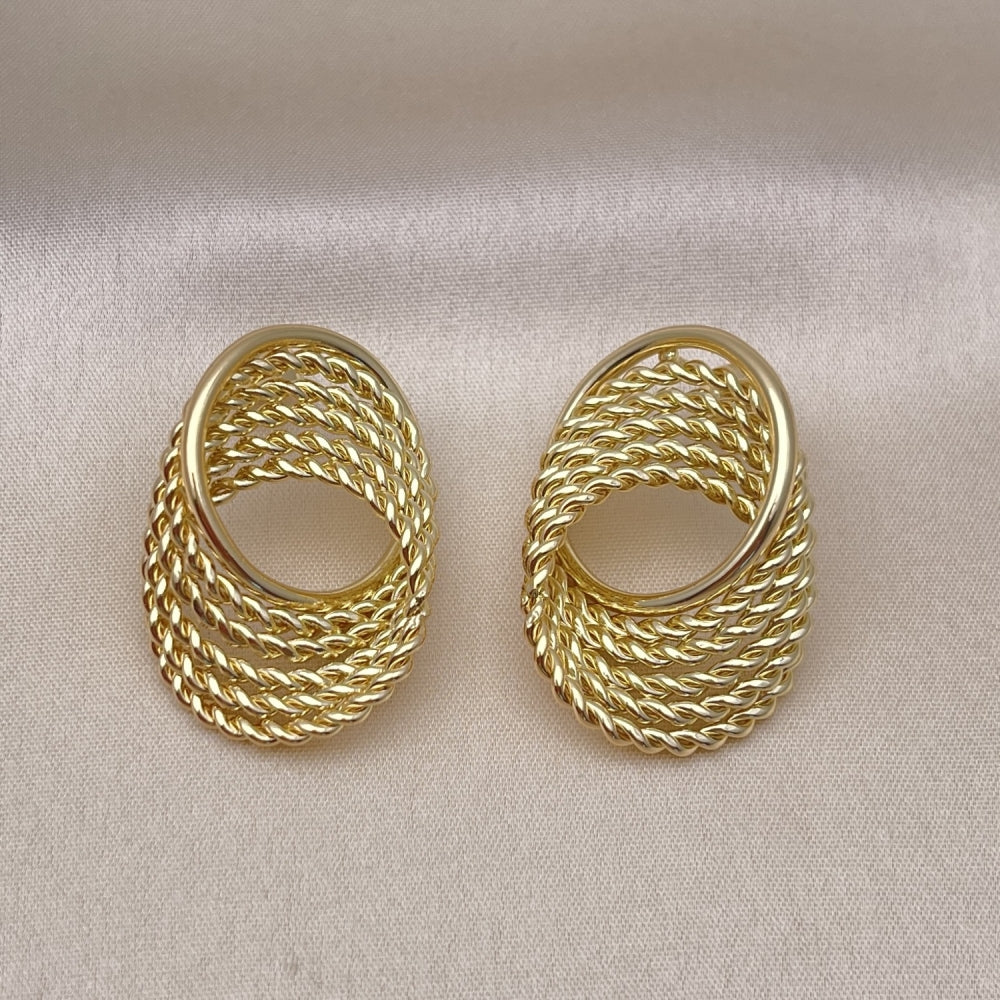 Oro Laminado Stud Earring, Gold Filled Style Twist Design, Polished, Golden Finish