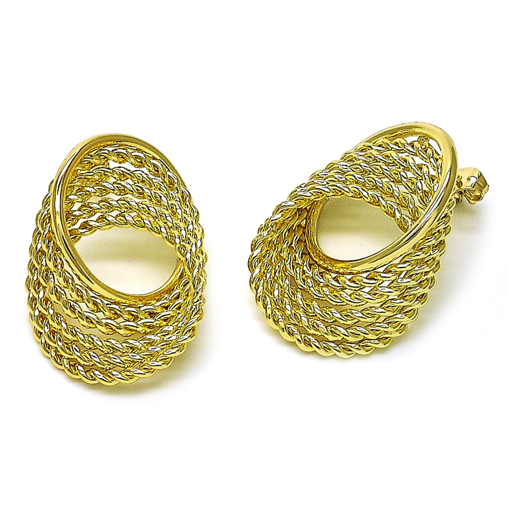 Oro Laminado Stud Earring, Gold Filled Style Twist Design, Polished, Golden Finish