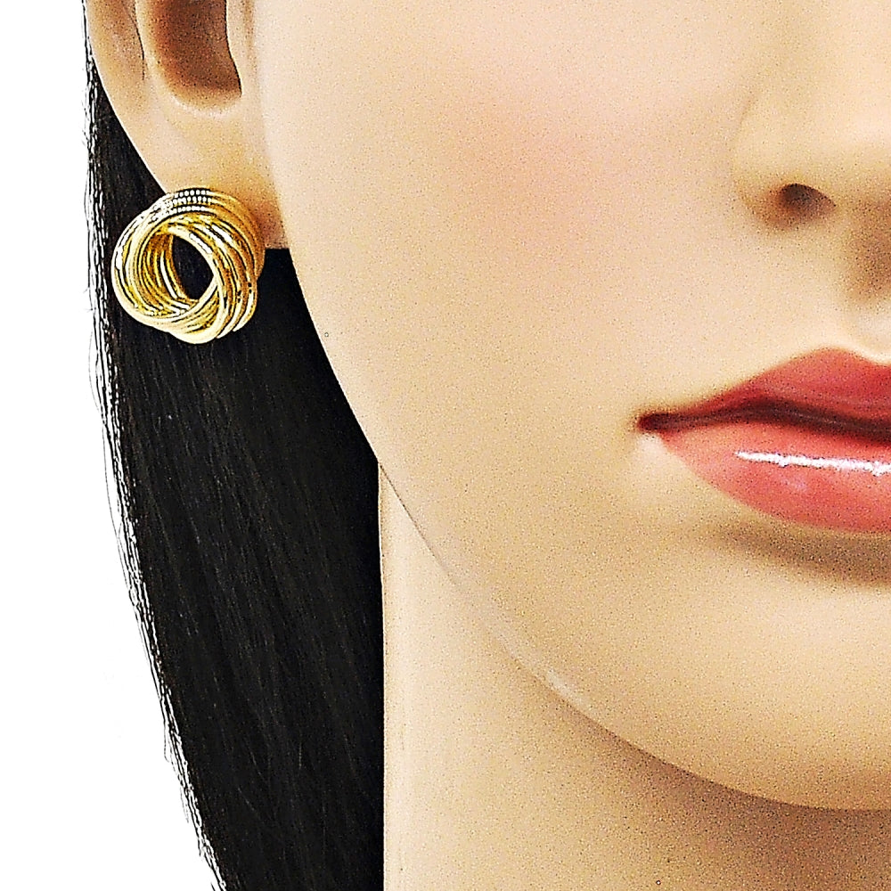 Oro Laminado Stud Earring, Gold Filled Style Love Knot Design, Polished, Golden Finish