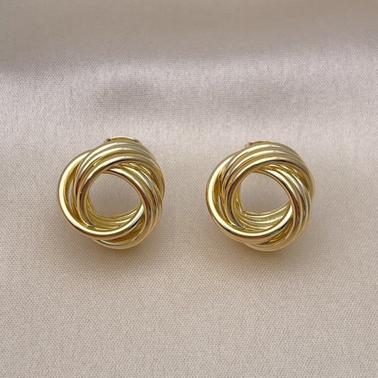 Oro Laminado Stud Earring, Gold Filled Style Love Knot Design, Polished, Golden Finish