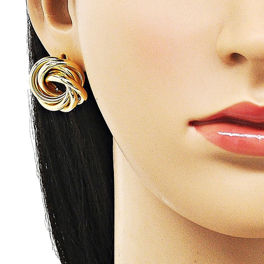 Oro Laminado Stud Earring, Gold Filled Style Love and Twist Design, Polished, Golden Finish