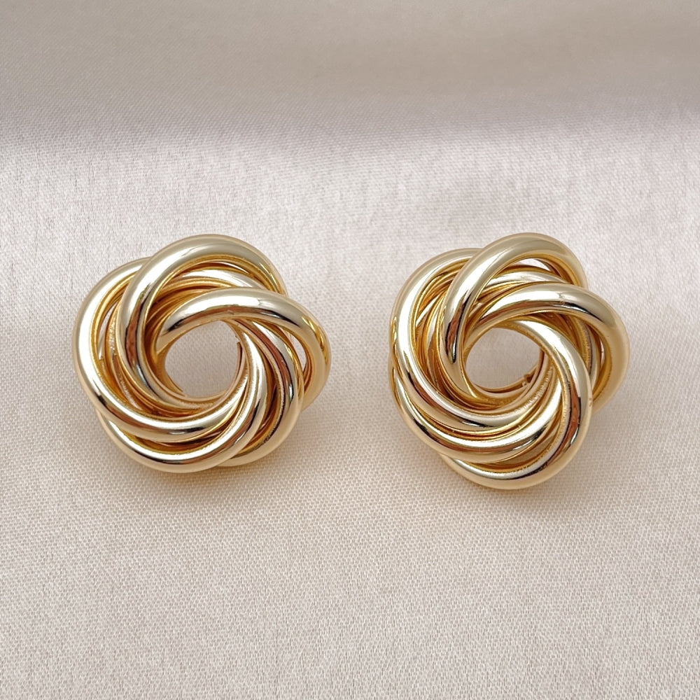 Oro Laminado Stud Earring, Gold Filled Style Love and Twist Design, Polished, Golden Finish