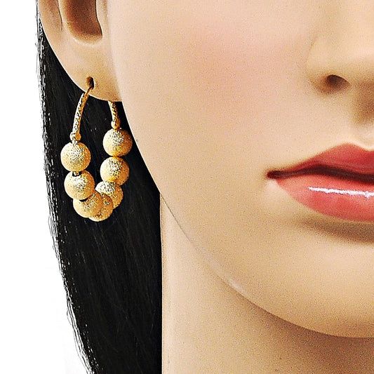 Oro Laminado Medium Hoop, Gold Filled Style Ball and Hollow Design, Matte Finish, Golden Finish