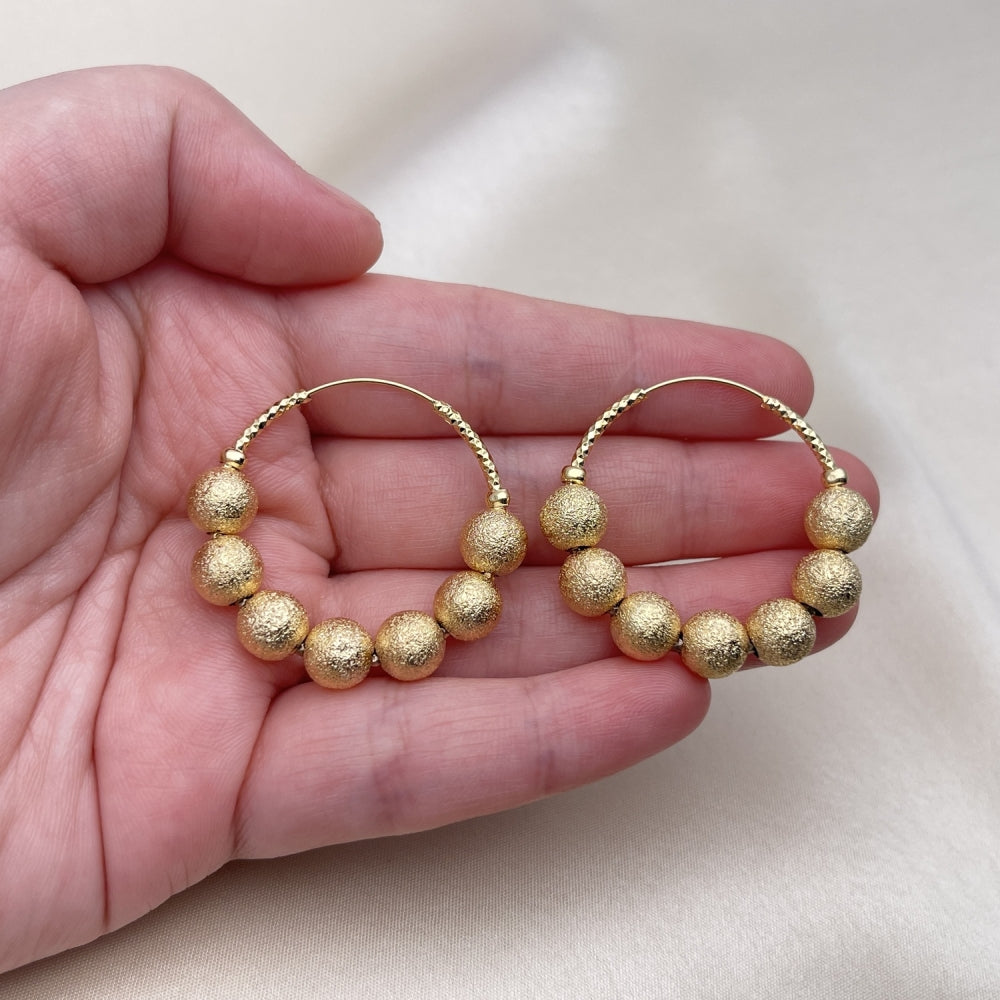 Oro Laminado Medium Hoop, Gold Filled Style Ball and Hollow Design, Matte Finish, Golden Finish