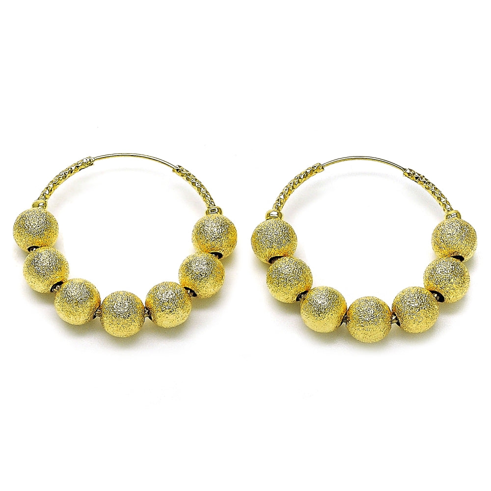 Oro Laminado Medium Hoop, Gold Filled Style Ball and Hollow Design, Matte Finish, Golden Finish