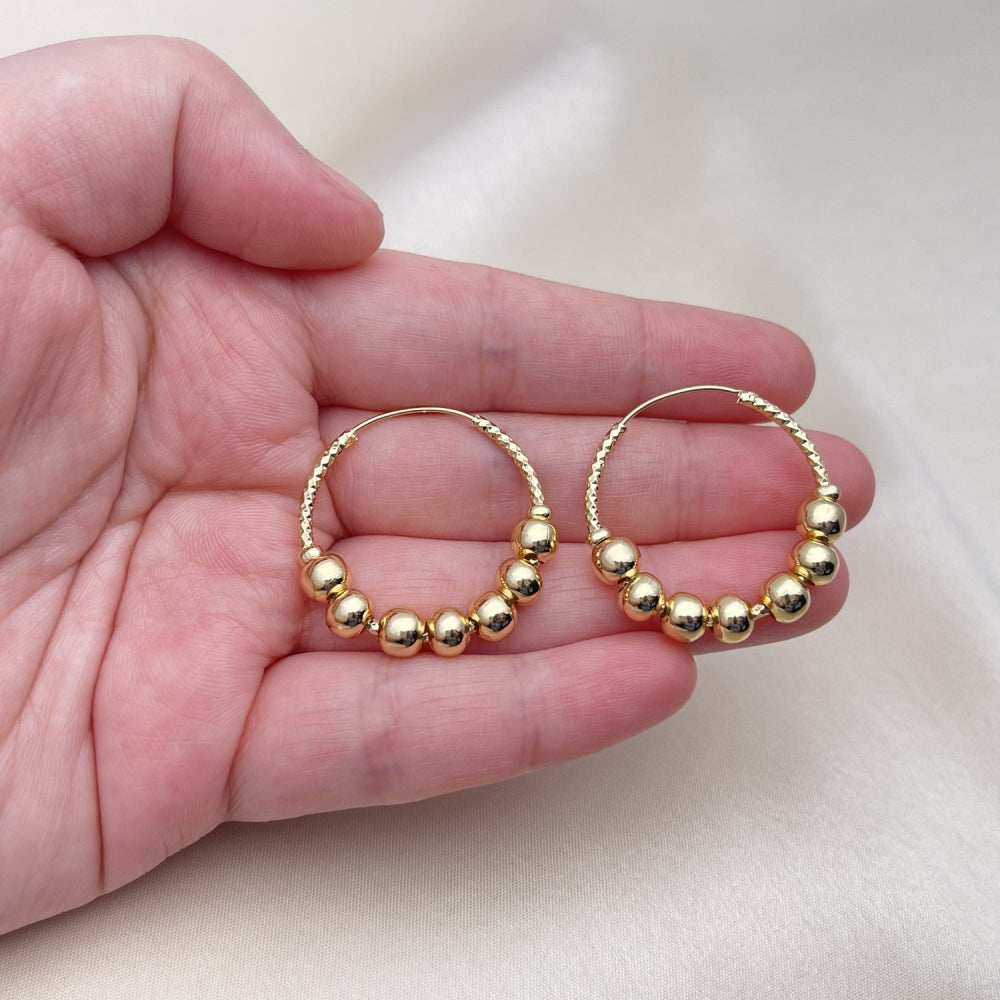 Oro Laminado Medium Hoop, Gold Filled Style Ball and Hollow Design, Polished, Golden Finish