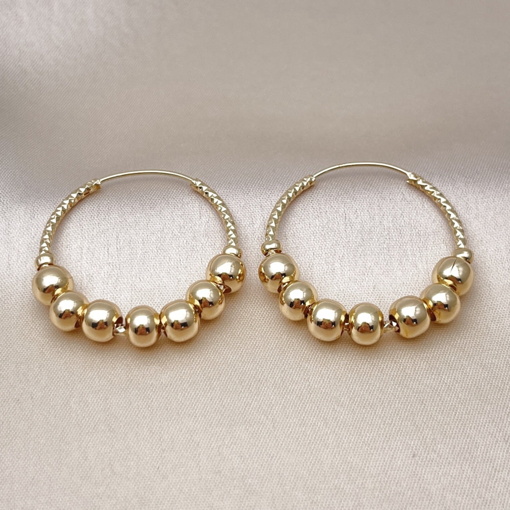 Oro Laminado Medium Hoop, Gold Filled Style Ball and Hollow Design, Polished, Golden Finish