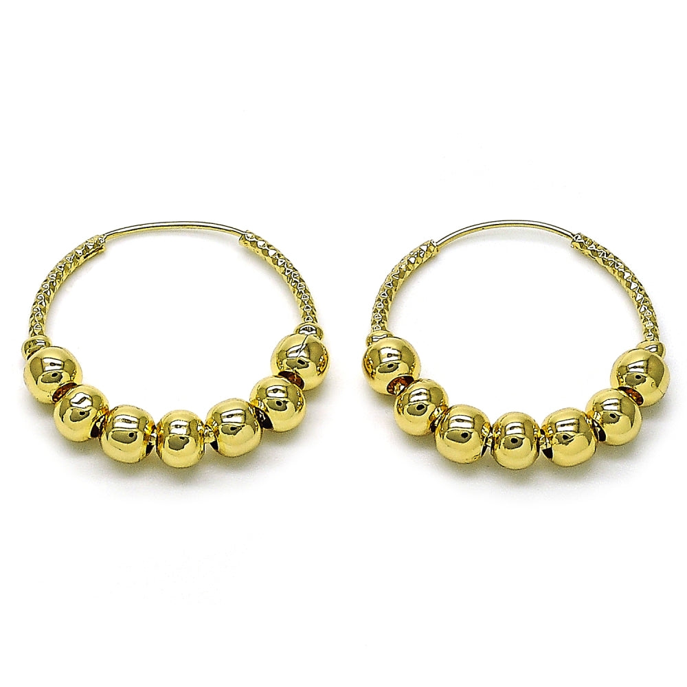 Oro Laminado Medium Hoop, Gold Filled Style Ball and Hollow Design, Polished, Golden Finish